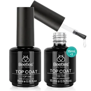 2Pcs 15Ml No Wipe Top Coat High Gloss Shiny Long-Lasting Clear Gel Top Coat, Soak off Nail Lamp Nail Gel, Home DIY Professional Manicure and Nail Salon