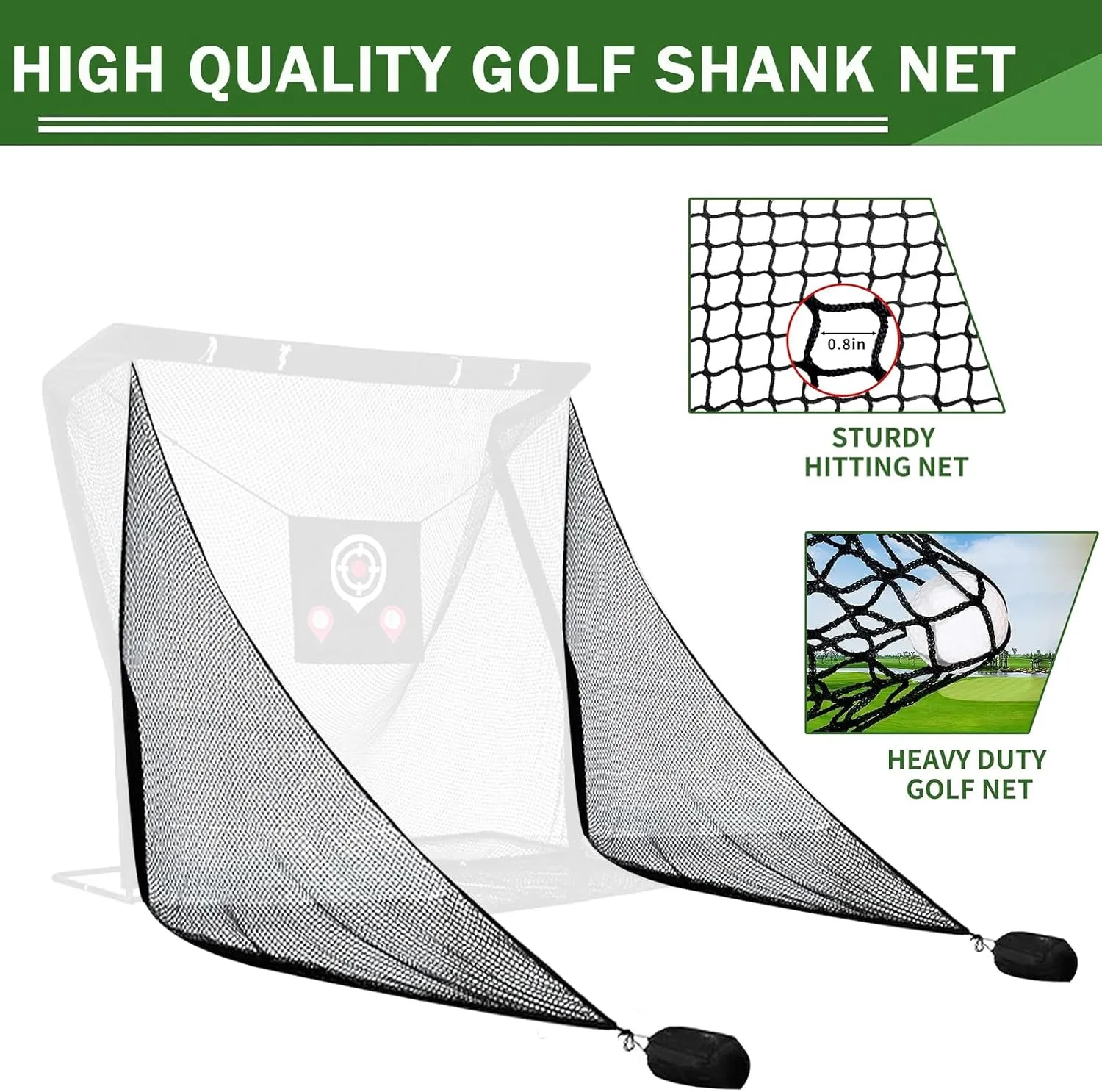 2PCS Shank Net Golf with Two Sandbags Golf Screen Bag 10pcs Grommet Ropes for Golf Hitting Nets Frame Simulator Impact Screen Sand Bags Side Net