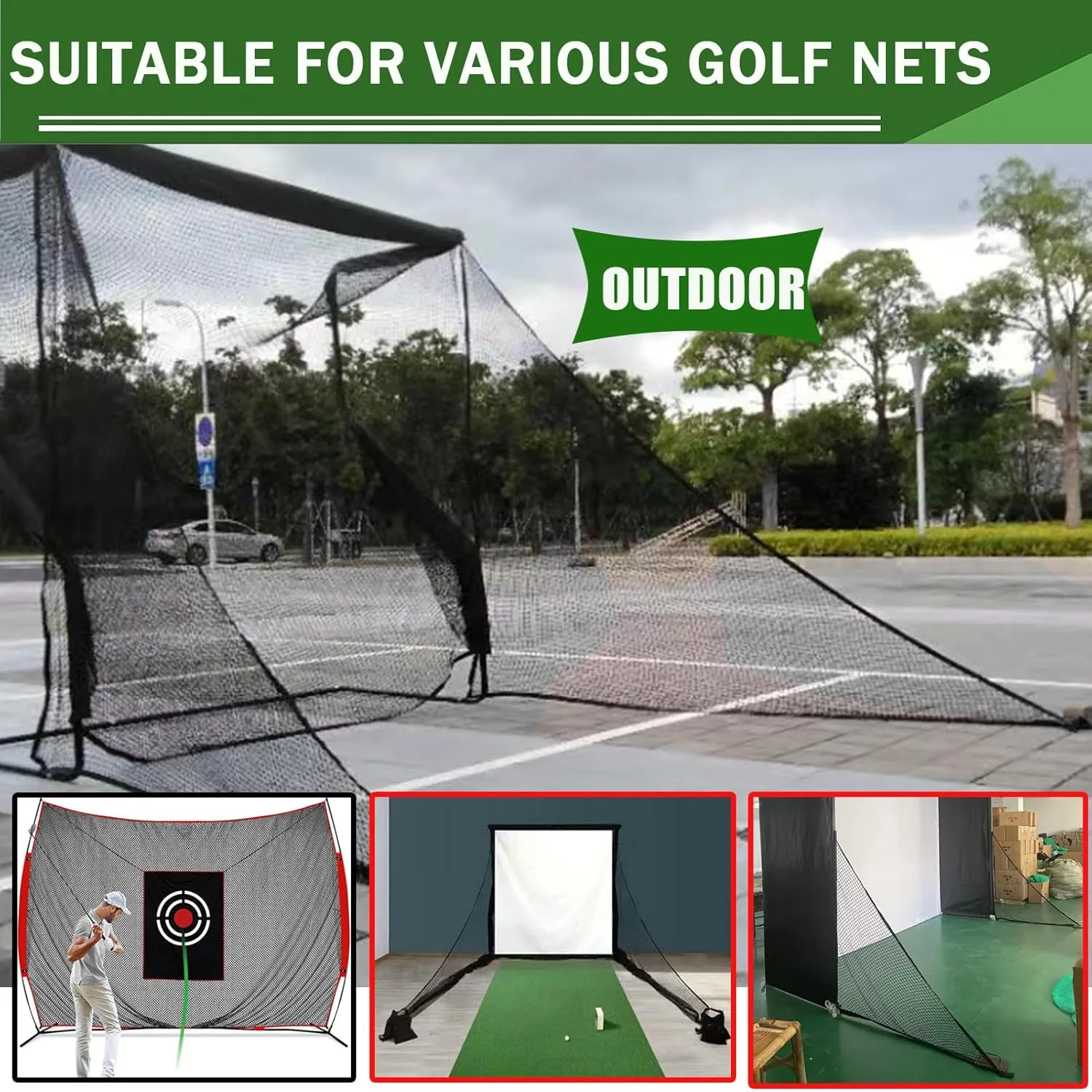2PCS Shank Net Golf with Two Sandbags Golf Screen Bag 10pcs Grommet Ropes for Golf Hitting Nets Frame Simulator Impact Screen Sand Bags Side Net