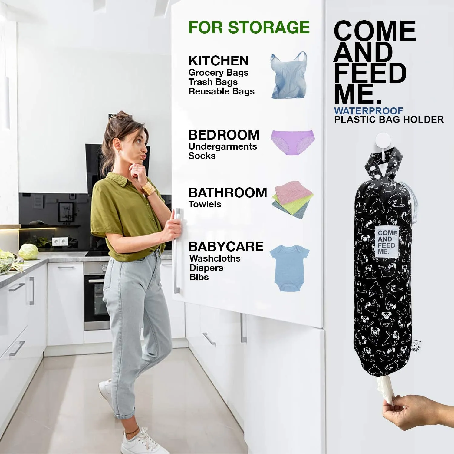 2pcs Waterproof Plastic Grocery Trash Bag Holder Shopping Carrier Holder Organizer Kitchen Storage Bag Dispenser Multiple Designs Sizes Dogs