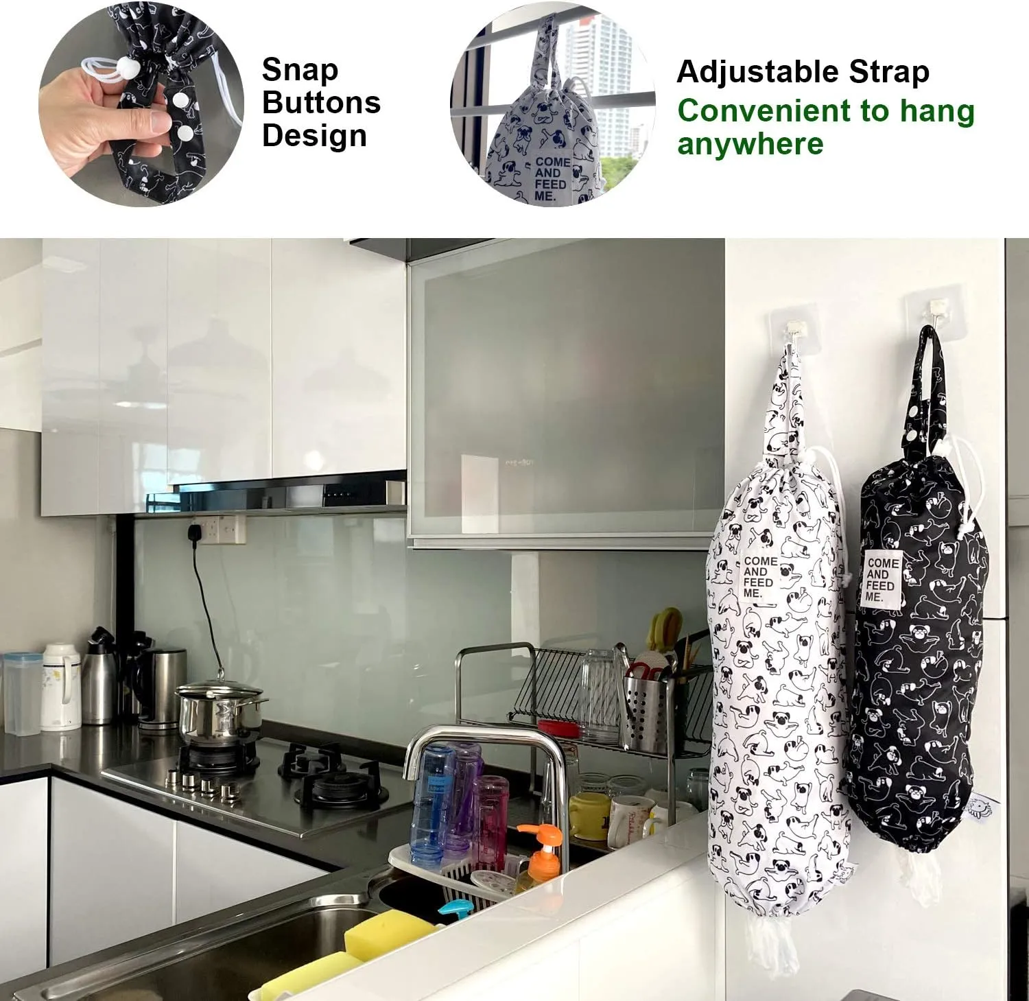 2pcs Waterproof Plastic Grocery Trash Bag Holder Shopping Carrier Holder Organizer Kitchen Storage Bag Dispenser Multiple Designs Sizes Dogs