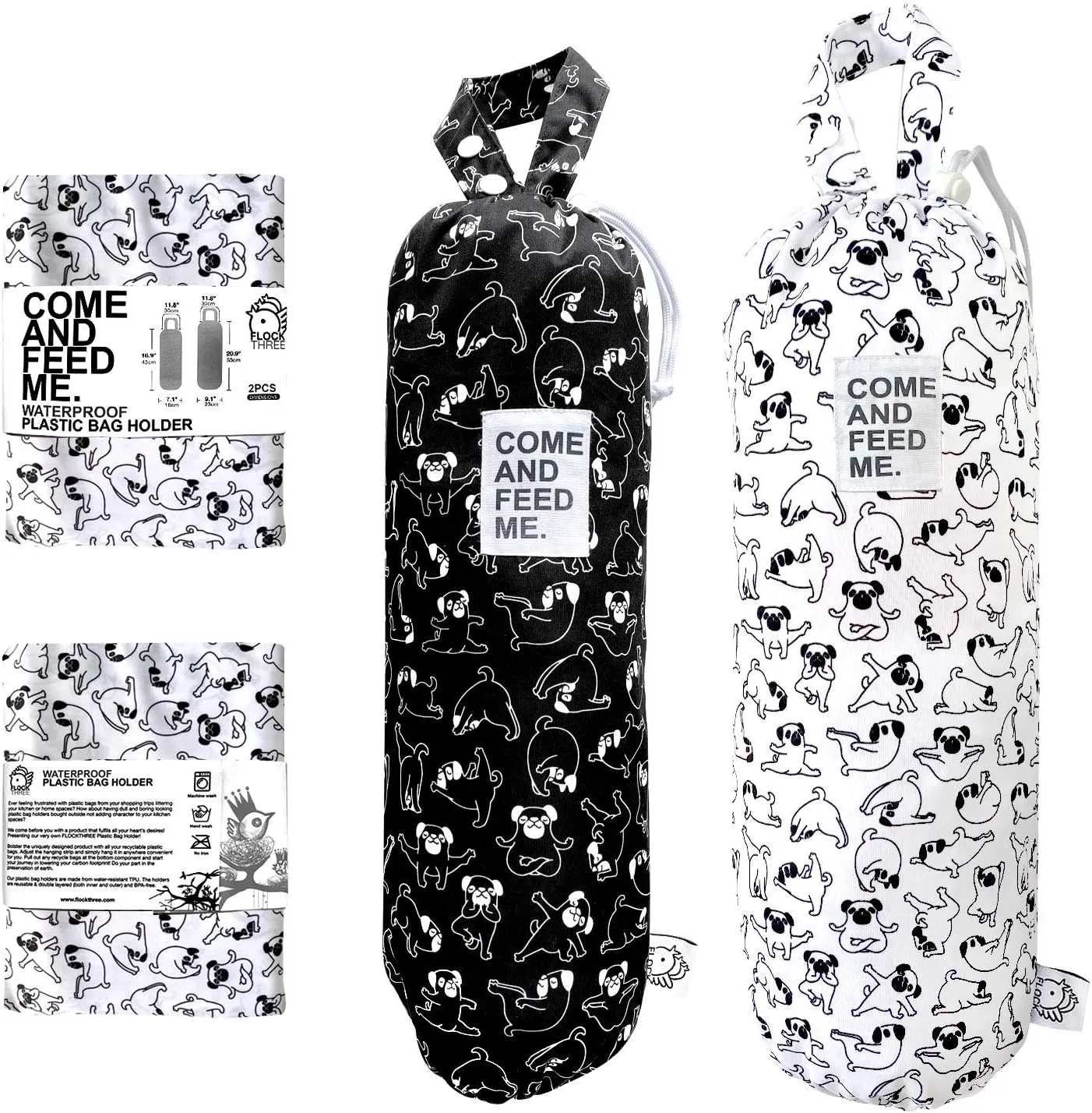 2pcs Waterproof Plastic Grocery Trash Bag Holder Shopping Carrier Holder Organizer Kitchen Storage Bag Dispenser Multiple Designs Sizes Dogs
