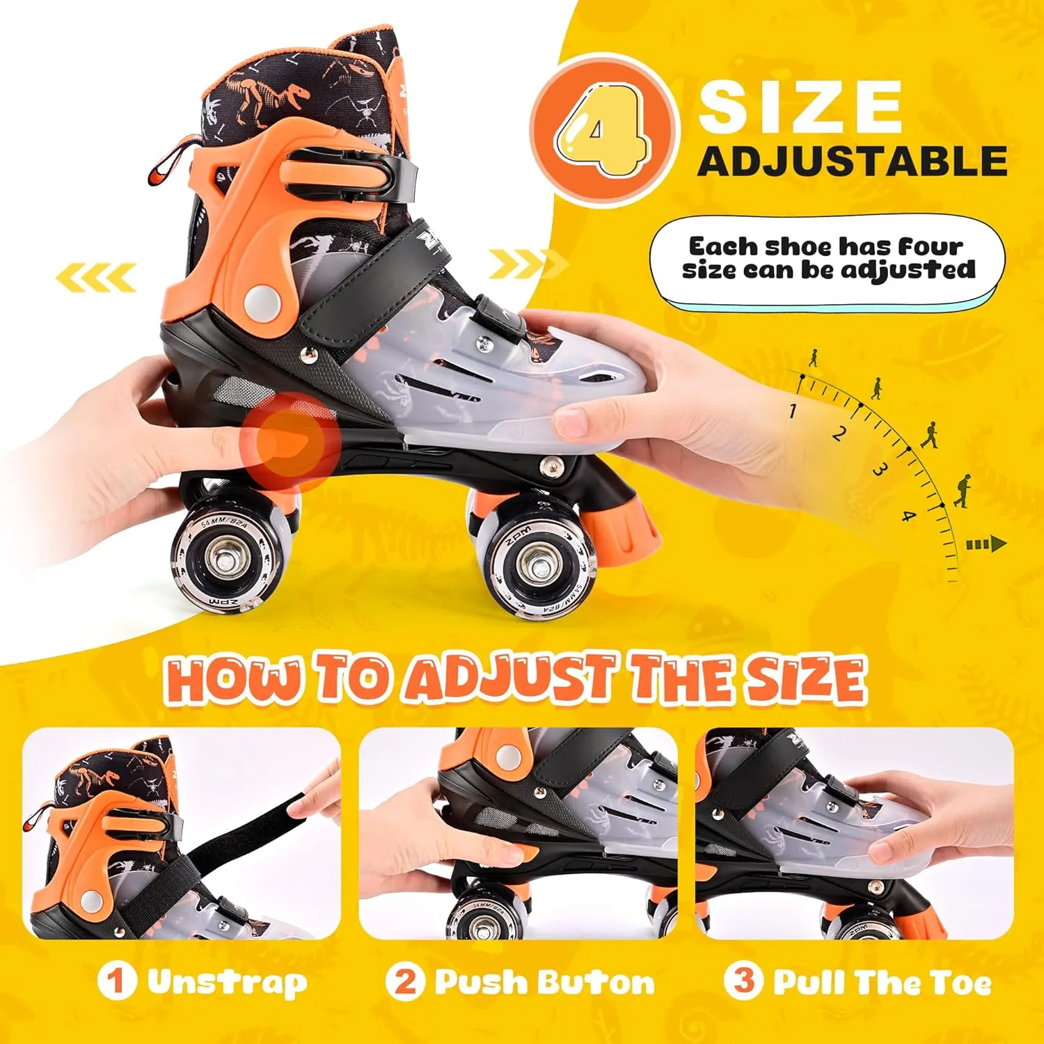 2PM SPORTS Kids Roller Skates Girls Boys Ages 5-8 8-12 4-6 6-12 with Light Up Wheels, Adjustable Rollerskates Beginner Toddler Youth Size 10C 11C 12C 13C 1 2 3 4 5 6