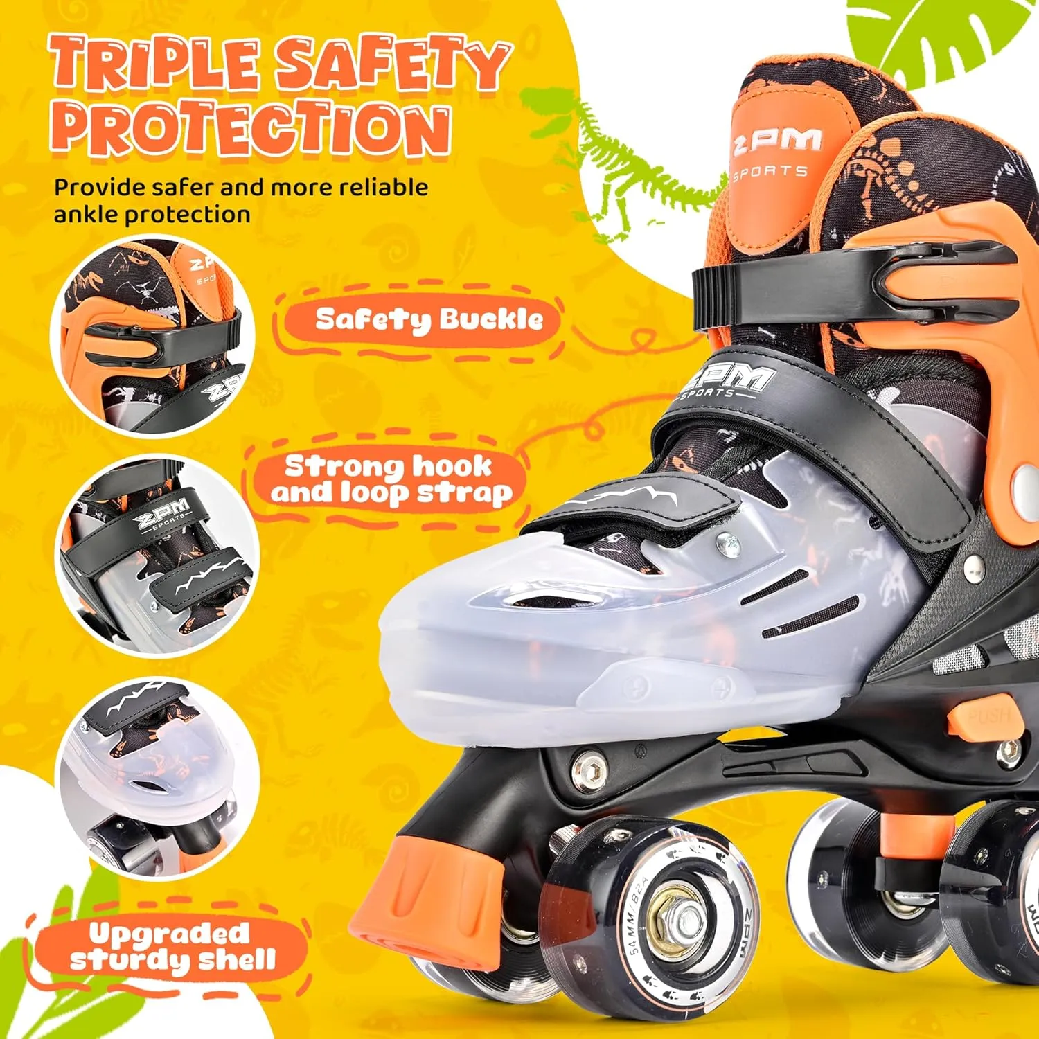 2PM SPORTS Kids Roller Skates Girls Boys Ages 5-8 8-12 4-6 6-12 with Light Up Wheels, Adjustable Rollerskates Beginner Toddler Youth Size 10C 11C 12C 13C 1 2 3 4 5 6