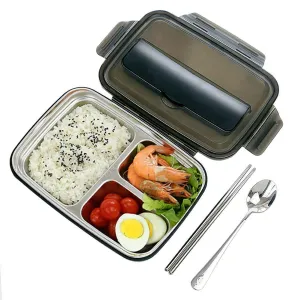 3 Compartment Bento Lunch Box, Insulated Stainless Steel Square Food Storage...