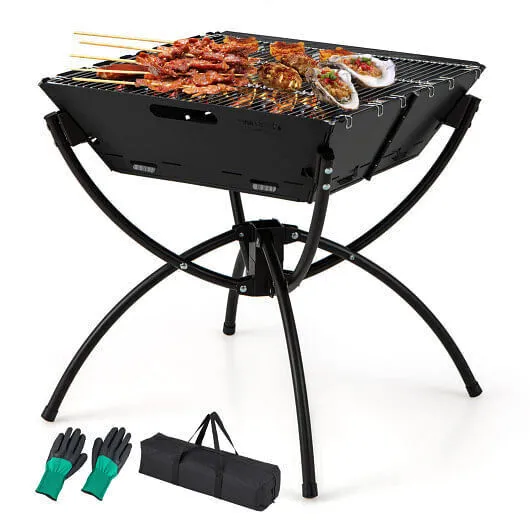 3-in-1 Camping Campfire Grill with Stainless Steel Grills Carrying Bag & Gloves-
