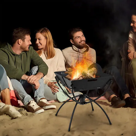 3-in-1 Camping Campfire Grill with Stainless Steel Grills Carrying Bag & Gloves-