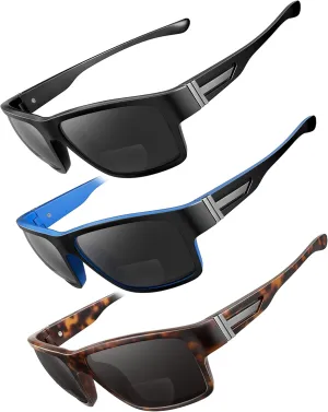 3 PACK Evolved Unbreakable Bifocal Reading Sunglasses Men TR90 Frame Wrap Around Design Glasses UV 400 Protection Outdoor Sun Reader Sports/Driving (Black & Blue & Tortoise  1.50)