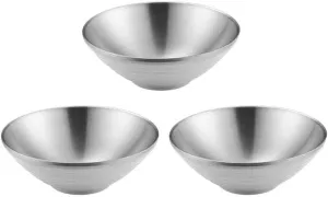 3 Pack Soup Bowls Ramen Bowls SUS304 Stainless Steel Bowl Dinner Server Bowls