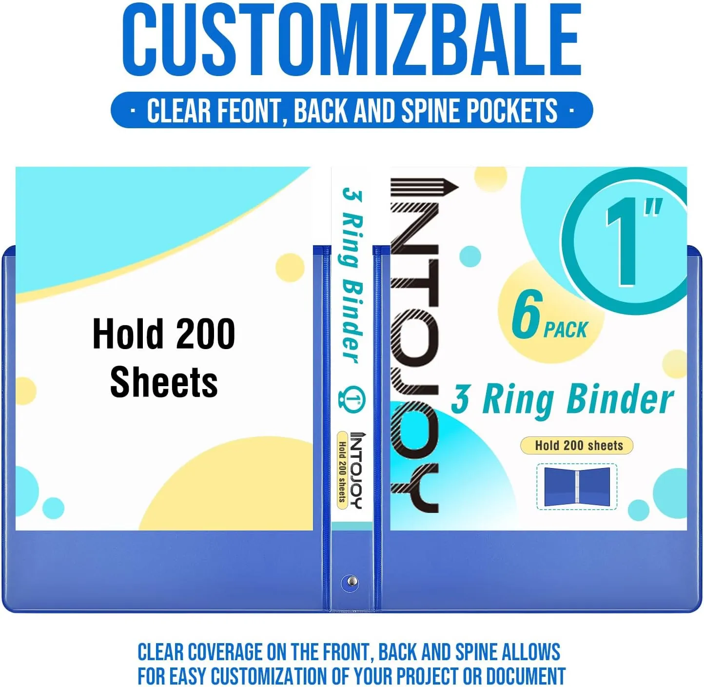 3 Ring Binder 1 Inch, 6 Pack Clear View 3 Hole PVC-Free Fits 8.5x11 Inch Paper Flexible Round Ring for School Office Home Supplies (Multicolored)