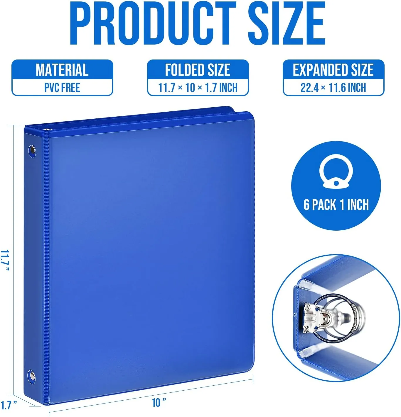 3 Ring Binder 1 Inch, 6 Pack Clear View 3 Hole PVC-Free Fits 8.5x11 Inch Paper Flexible Round Ring for School Office Home Supplies (Multicolored)