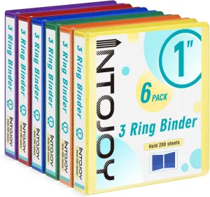 3 Ring Binder 1 Inch, 6 Pack Clear View 3 Hole PVC-Free Fits 8.5x11 Inch Paper Flexible Round Ring for School Office Home Supplies (Multicolored)