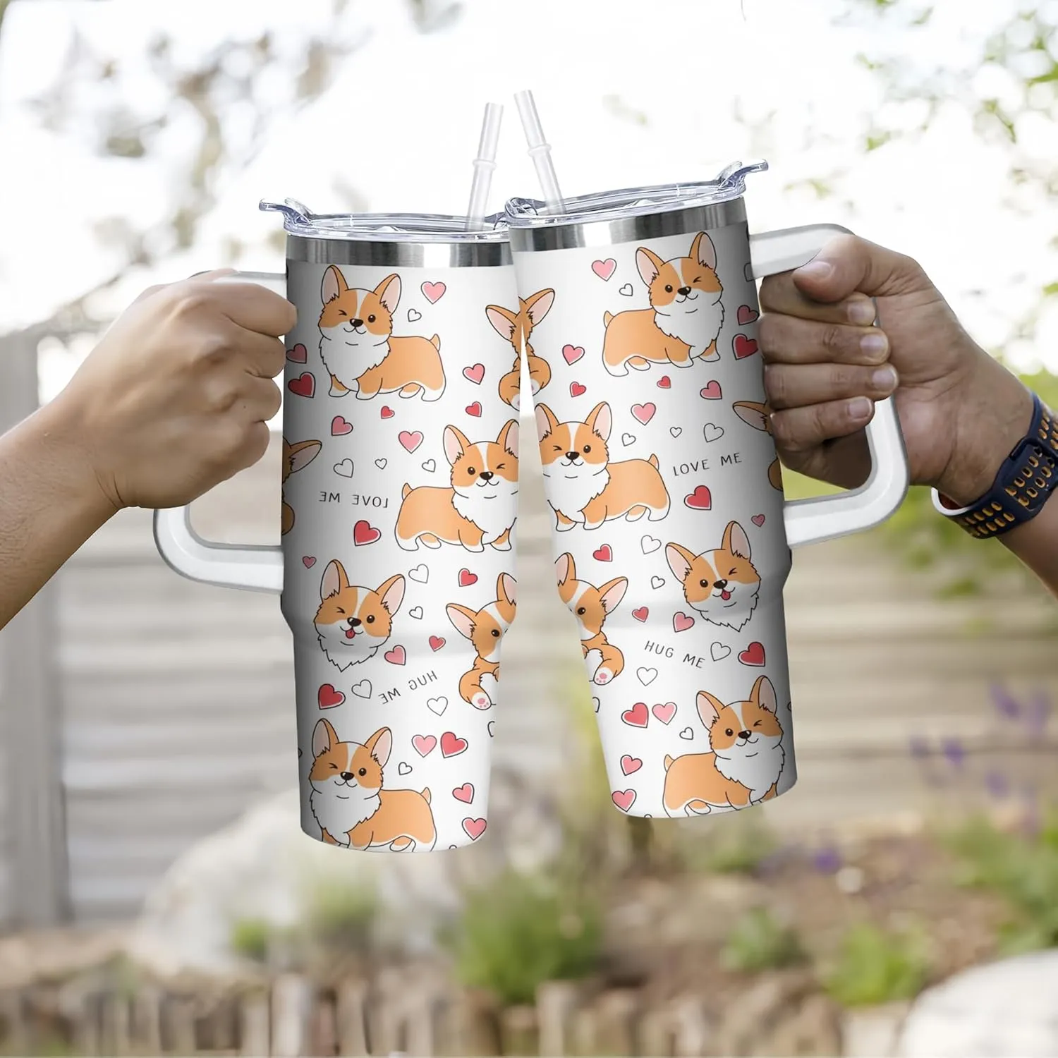 30 oz Corgi Tumbler with Handle and Straw, Dog Insulated Stainless Steel Cup with Lid, Travel Coffee Mug Water Bottle, Gifts for Woman Animal Lovers