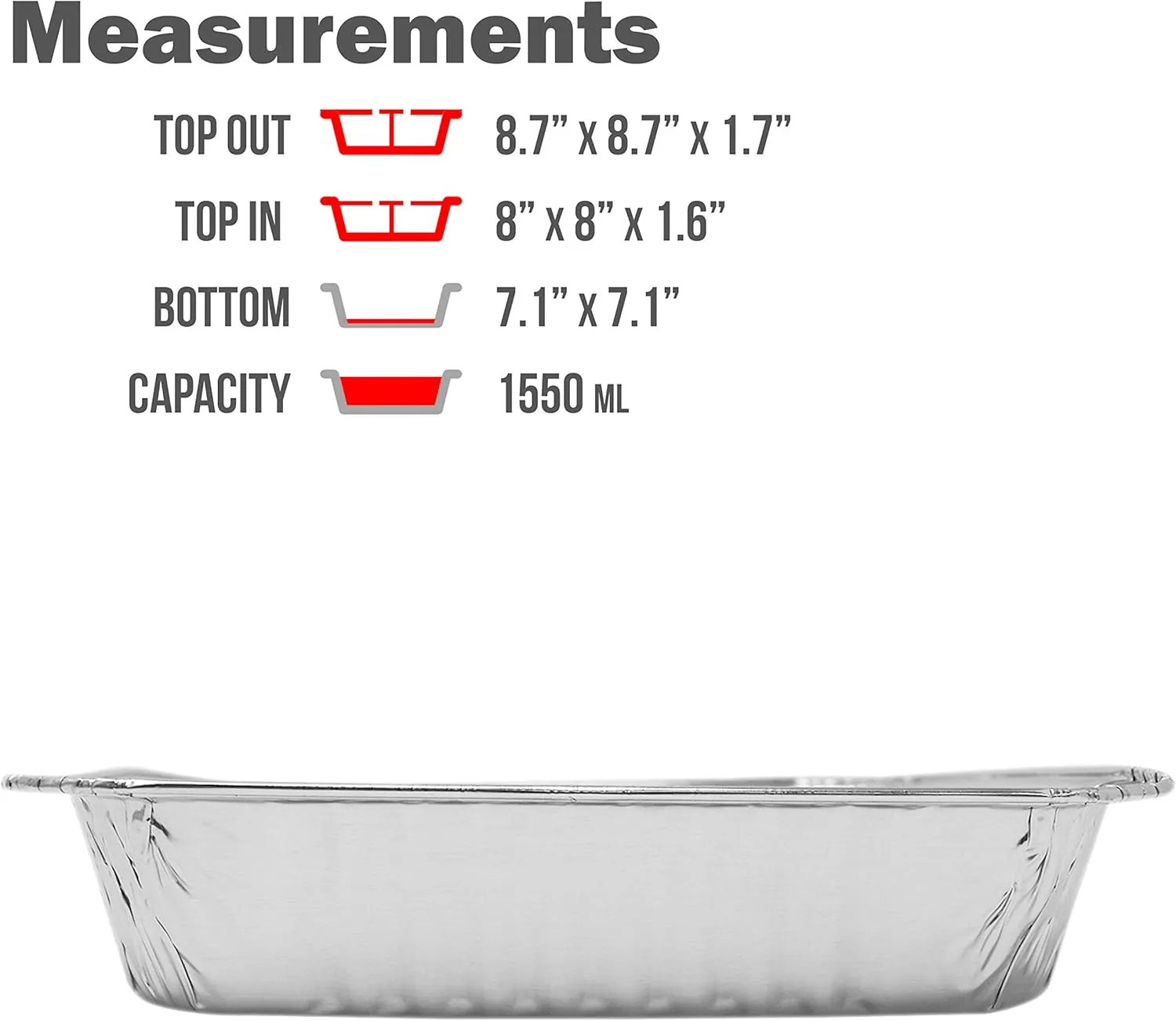 [300 Pack - 8” x 8”] Square Baking Cake Pans| Heavy Duty l Disposable Aluminum Foil Tins l Portable Food Containers l Perfect for Roasting Toaster Oven Broiling Cooking
