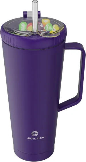 32 OZ 2 in 1 Stainless Steel Insulated Snack Tumbler With Handle, 2 Lids, Straw for Water, Coffee, Snack (Modena, 32 OZ)