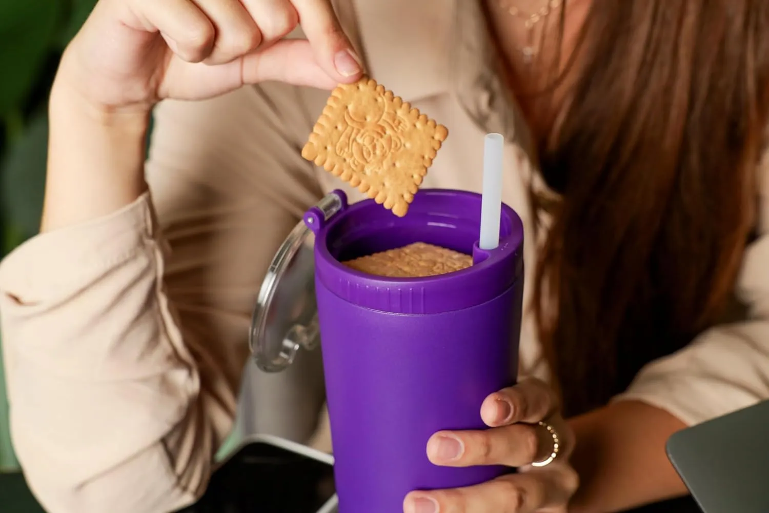32 OZ 2 in 1 Stainless Steel Insulated Snack Tumbler With Handle, 2 Lids, Straw for Water, Coffee, Snack (Modena, 32 OZ)