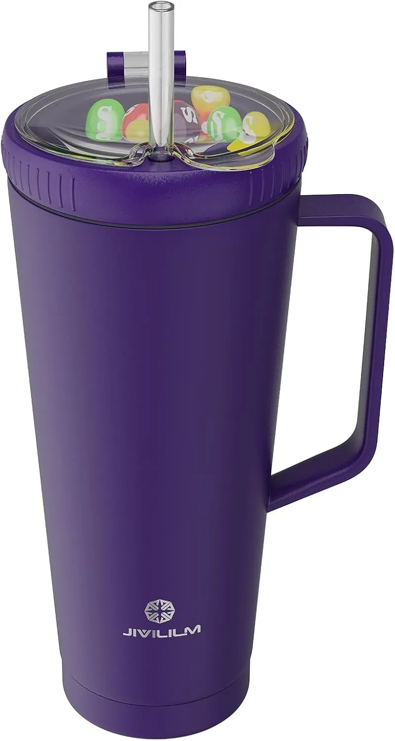 32 OZ 2 in 1 Stainless Steel Insulated Snack Tumbler With Handle, 2 Lids, Straw for Water, Coffee, Snack (Modena, 32 OZ)