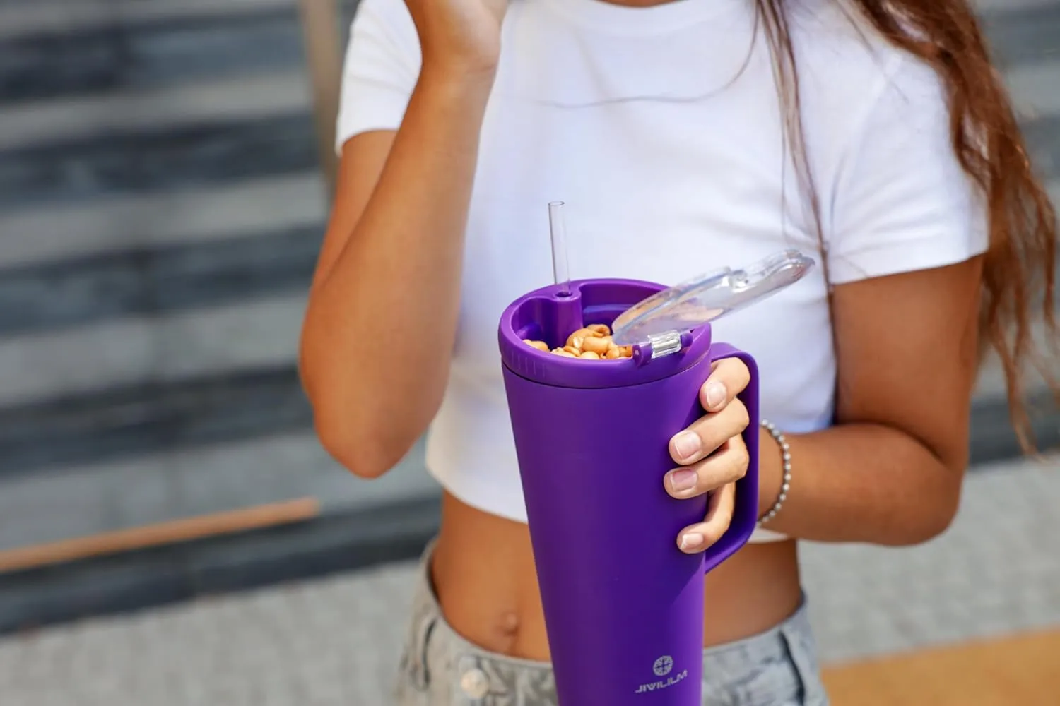 32 OZ 2 in 1 Stainless Steel Insulated Snack Tumbler With Handle, 2 Lids, Straw for Water, Coffee, Snack (Modena, 32 OZ)