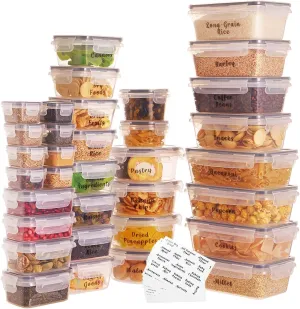 34 Pcs Reusable BPA-Free Plastic Food Storage Containers With 248 Pantry Food Labels Preprinted, Microwave & Freezer Safe, Stackable Kitchen Meal Prep Storage Bowls With Airtight Lids Set