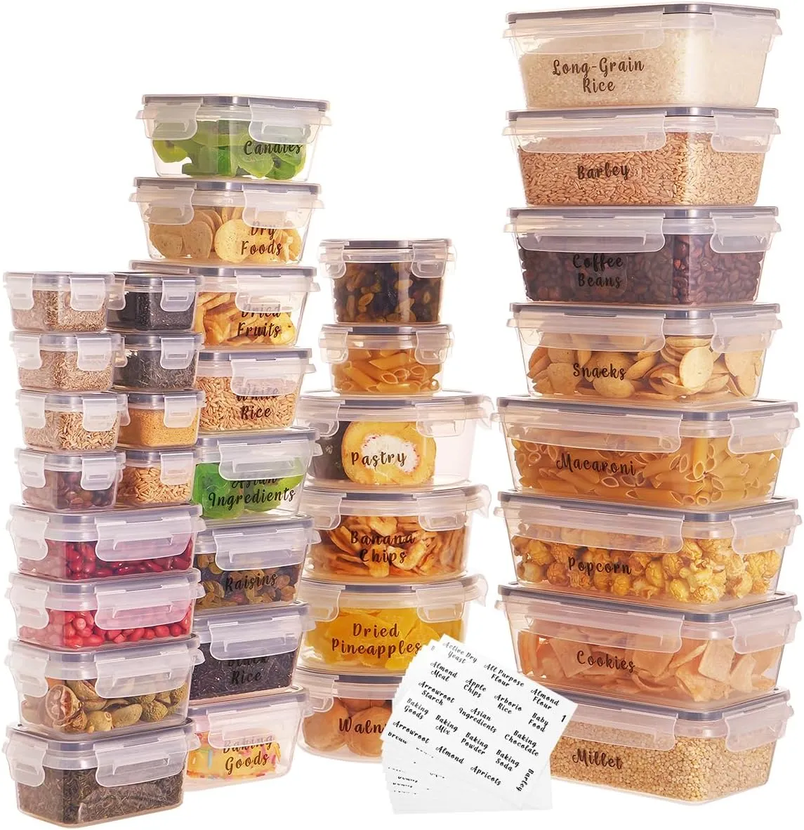 34 Pcs Reusable BPA-Free Plastic Food Storage Containers With 248 Pantry Food Labels Preprinted, Microwave & Freezer Safe, Stackable Kitchen Meal Prep Storage Bowls With Airtight Lids Set