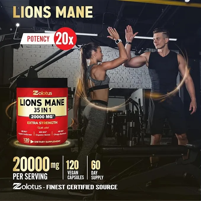 35 in 1 Lions Mane Mushroom 20000mg, with (120 Capsules)