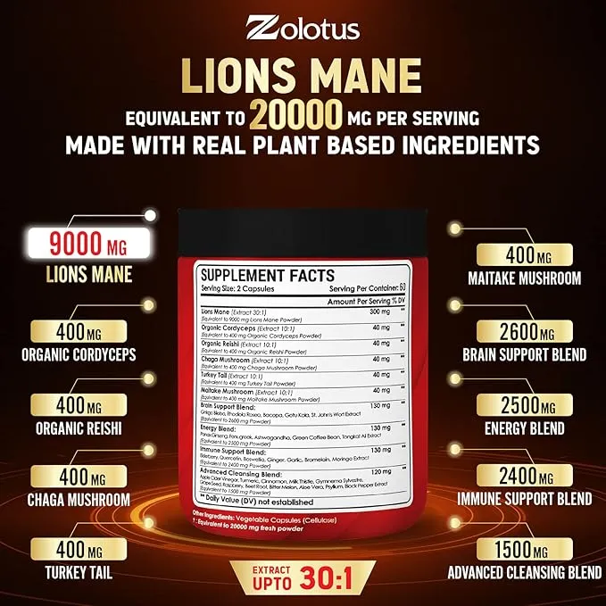 35 in 1 Lions Mane Mushroom 20000mg, with (120 Capsules)
