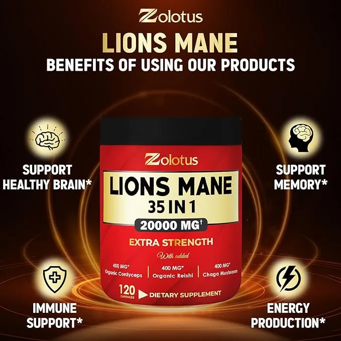 35 in 1 Lions Mane Mushroom 20000mg, with (120 Capsules)