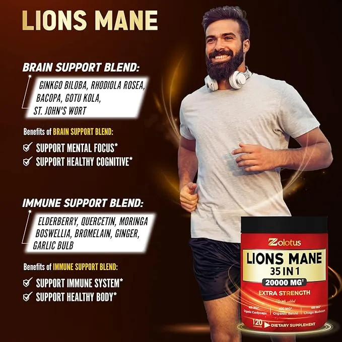 35 in 1 Lions Mane Mushroom 20000mg, with (120 Capsules)