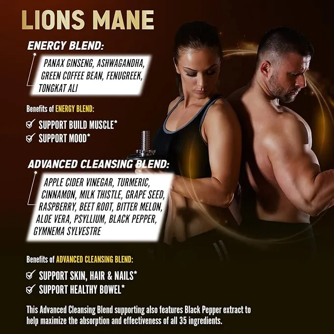 35 in 1 Lions Mane Mushroom 20000mg, with (120 Capsules)