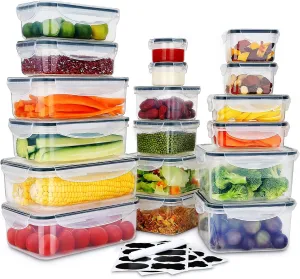 36 PCS Food Storage Containers Large, (18 Stackable Plastic Containers with 18 Lids) - 100% Airtight & BPA-Free & Microwave, Dishwasher Safe Food Storage with Chalkboard Labels & Marker……