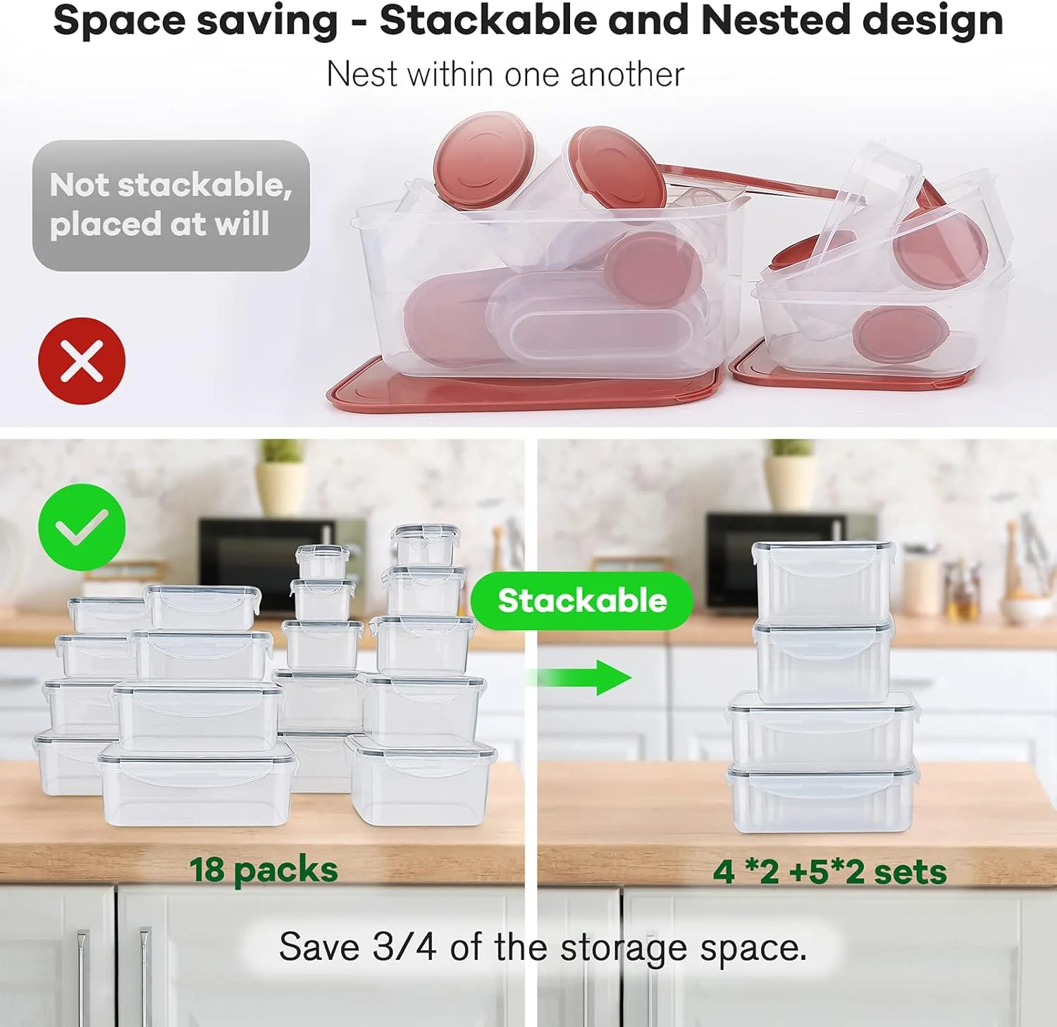 36 PCS Food Storage Containers Large, (18 Stackable Plastic Containers with 18 Lids) - 100% Airtight & BPA-Free & Microwave, Dishwasher Safe Food Storage with Chalkboard Labels & Marker……