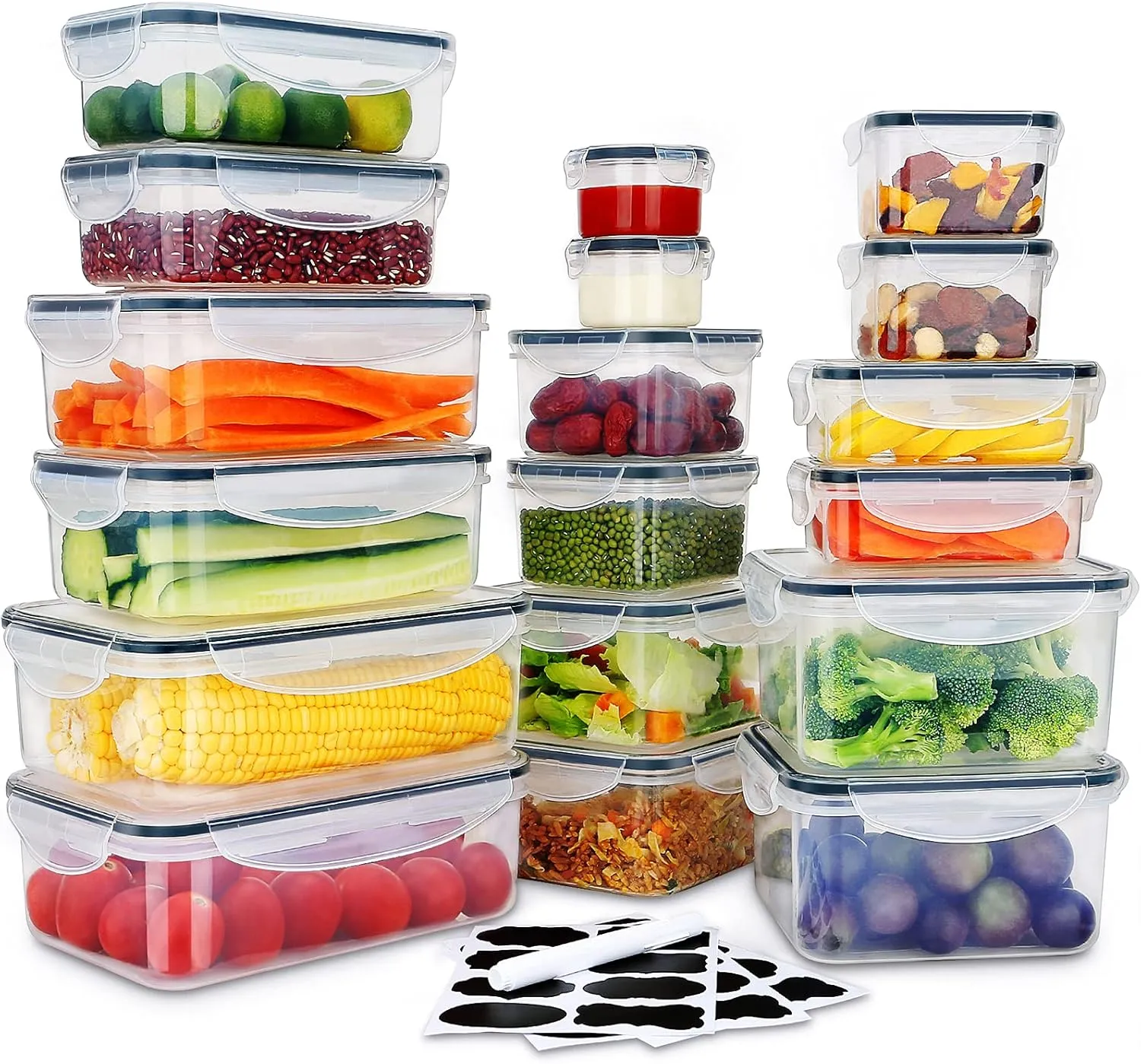 36 PCS Food Storage Containers Large, (18 Stackable Plastic Containers with 18 Lids) - 100% Airtight & BPA-Free & Microwave, Dishwasher Safe Food Storage with Chalkboard Labels & Marker……