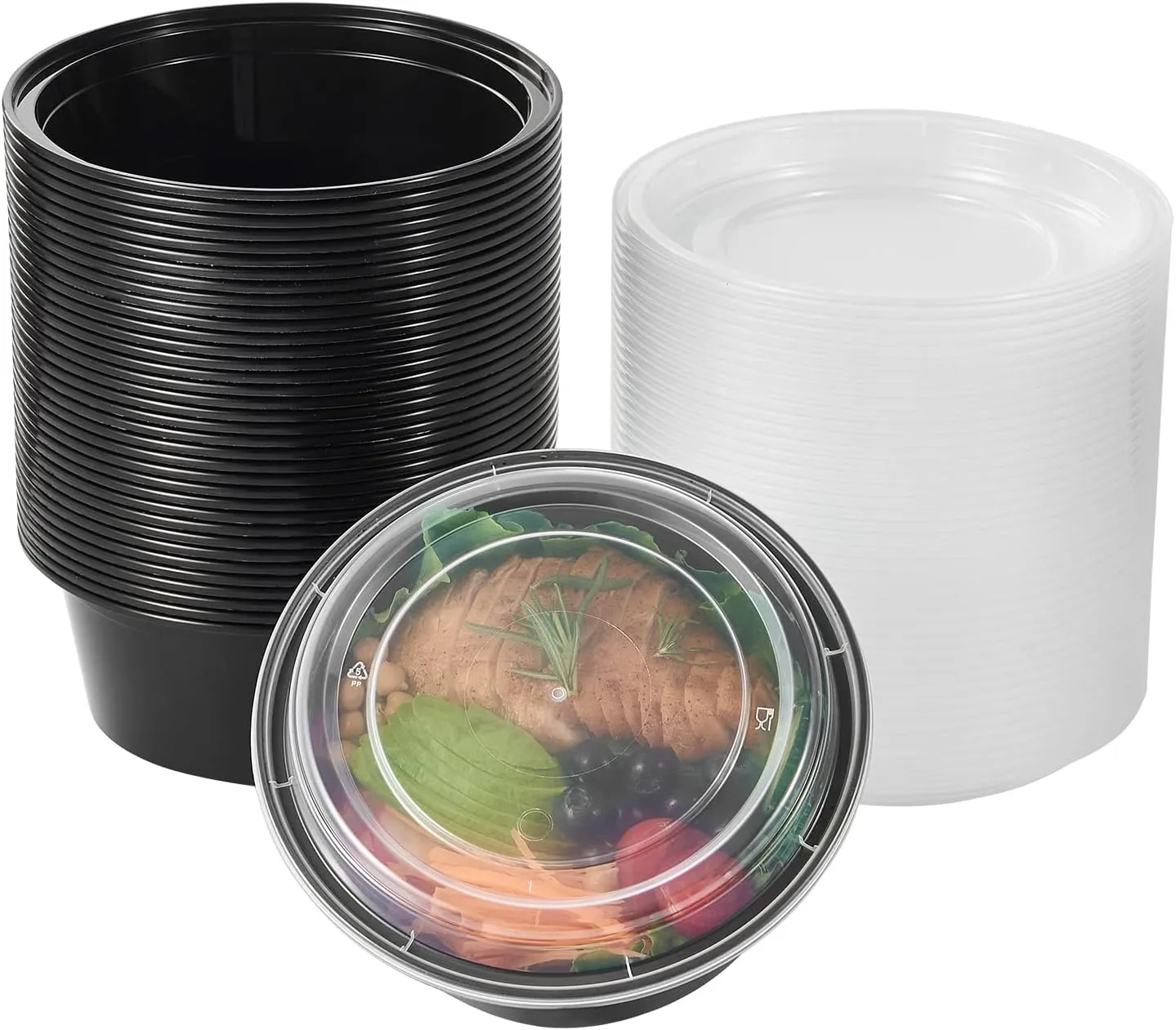 38 oz 50 ct Round Meal Prep Containers with Lids Plastic Food Storage Lunch Plan To Go Box Disposable Take Out Bowls BPA Free Durable Stackable Microwave Freezer Safe (Formerly FULING)