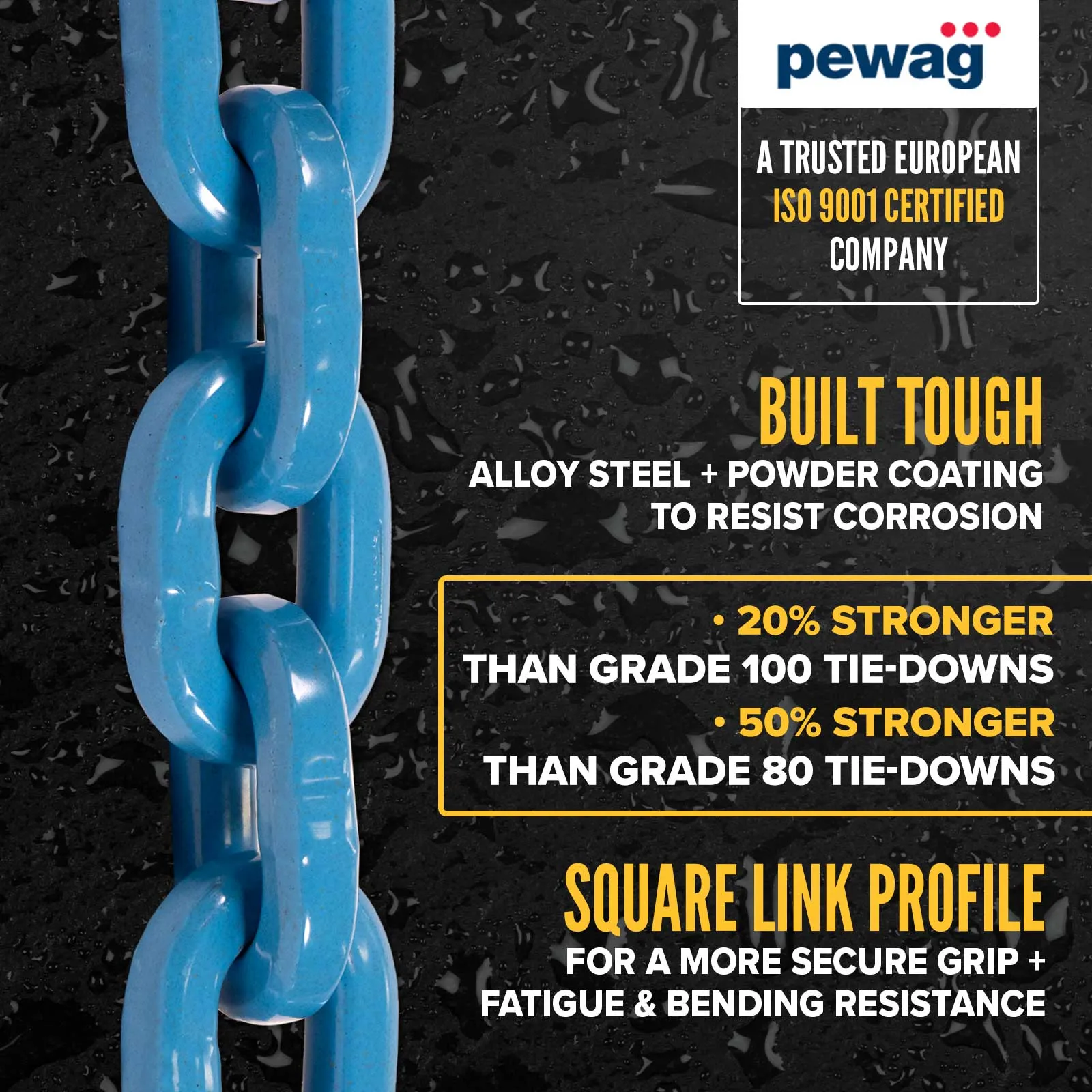 3/8" x 20' Tie Down Chain with Eye Grab Hooks | Grade 120