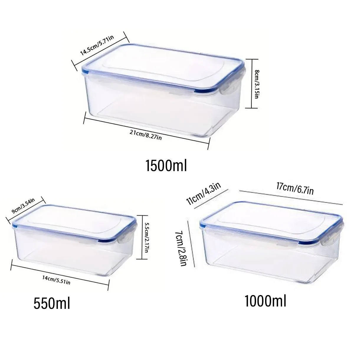 3PCS Clear Airtight Food Storage Containers Refrigerator Freezer Pantry Box