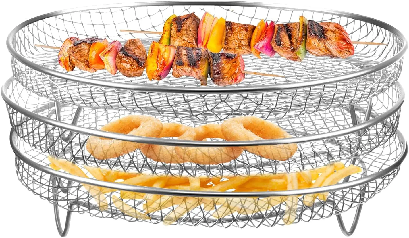 3Pcs Dehydrator Rack, Air Fryer Three Stackable Racks Stainless Steel Stand Baking Rack Accessories, Fruit Meat Dehydrator Air Flow Rack for Air Fryer Oven