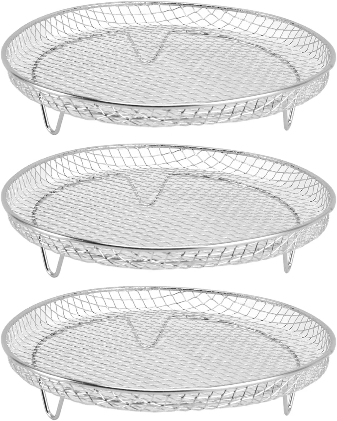 3PCS Stackable Multi Layer Dehydrator Rack - Stainless Steel Fryer Rack, Stackable Design, Multifunctional 8 Inch Compatibility, Designed with Side Handles for Easy Use (Round)