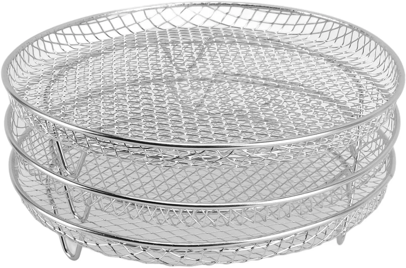 3PCS Stackable Multi Layer Dehydrator Rack - Stainless Steel Fryer Rack, Stackable Design, Multifunctional 8 Inch Compatibility, Designed with Side Handles for Easy Use (Round)