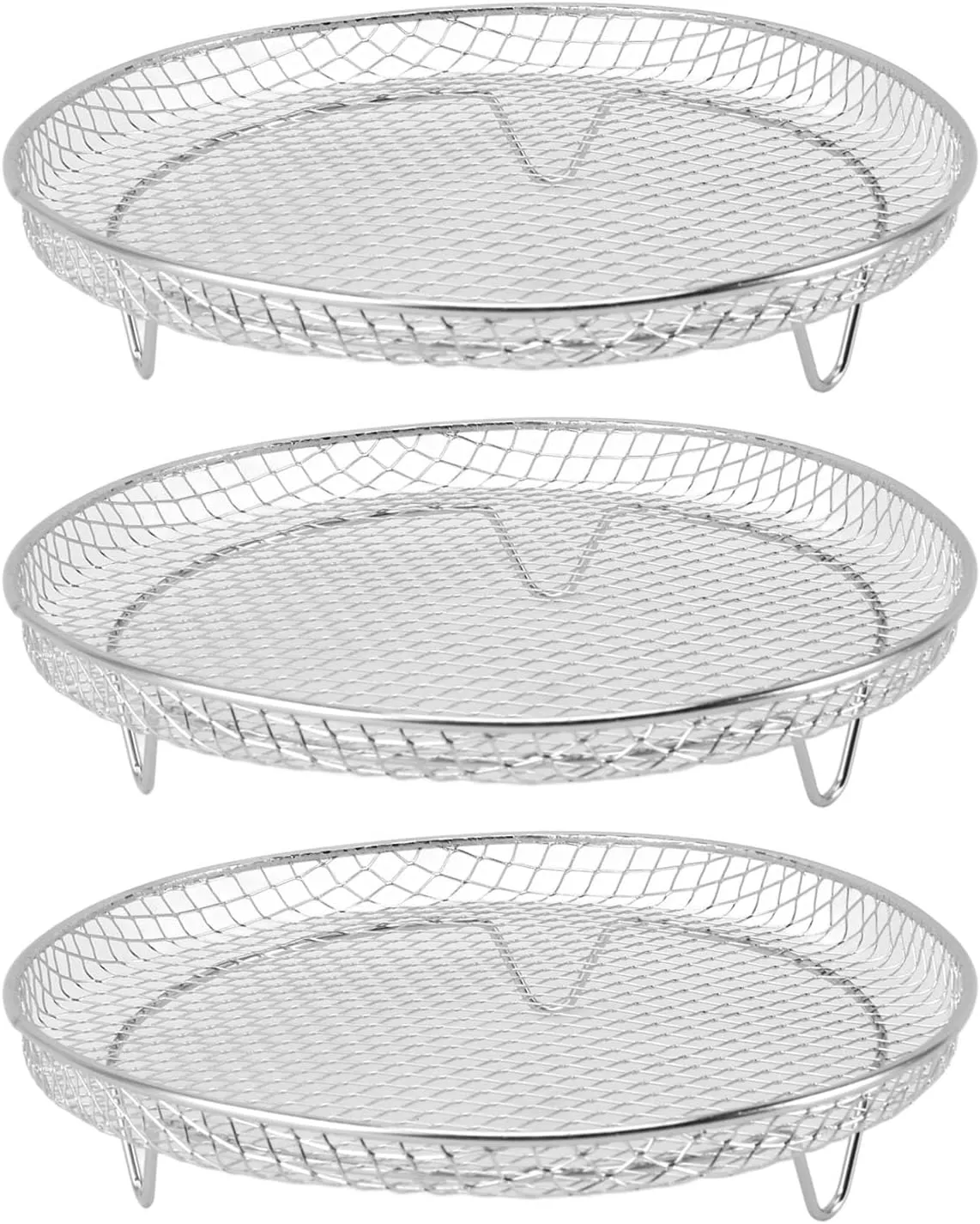 3PCS Stackable Multi Layer Dehydrator Rack - Stainless Steel Fryer Rack, Stackable Design, Multifunctional 8 Inch Compatibility, Designed with Side Handles for Easy Use (Round)