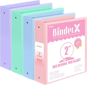 4 Pack Extra Durable 3 Ring Binders 2 Inch, Sooez 2” Three Ring Binder, Eco-Friendly & PVC Free, Customizable Clear View Cover for Letter Size 8.5 x 11'' Paper, Pastel School Office Supplies for Girl