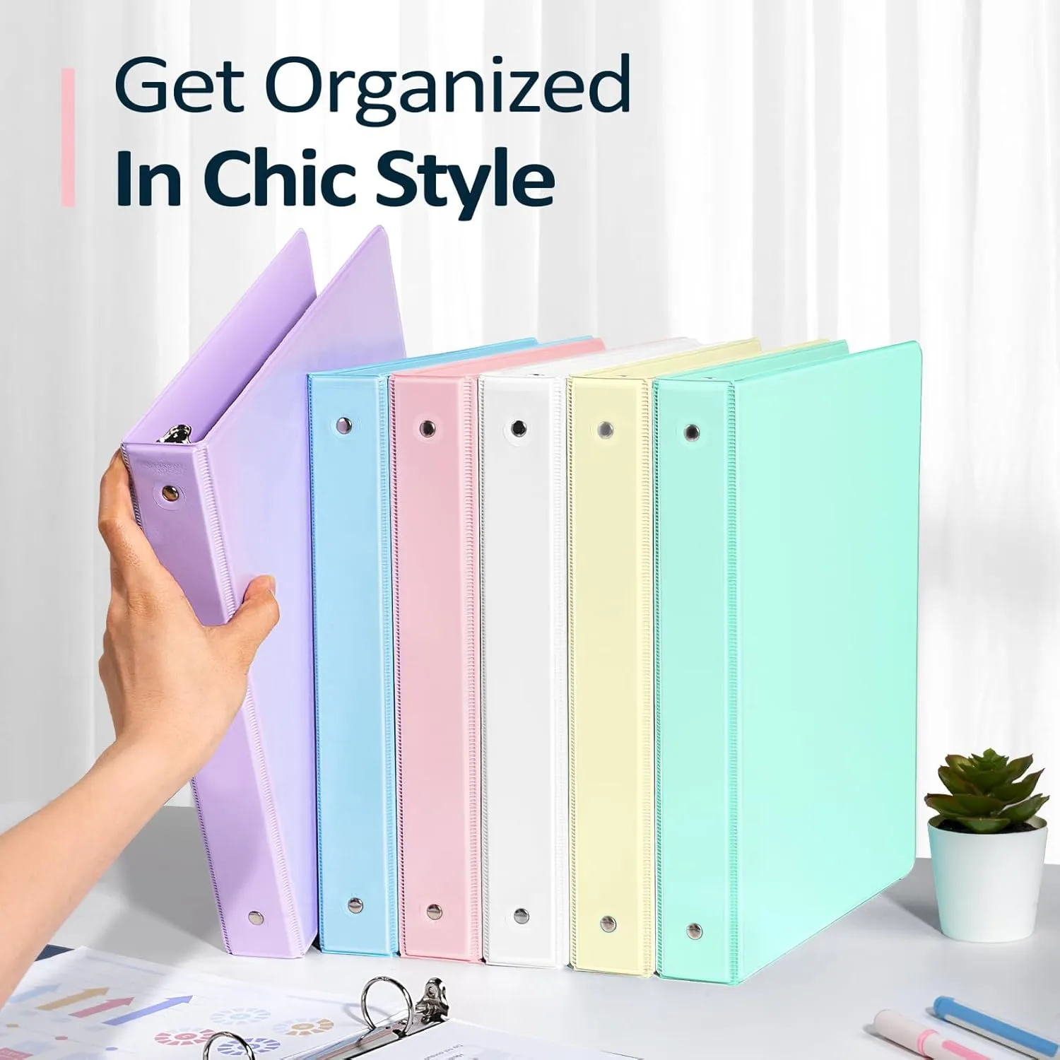 4 Pack Extra Durable 3 Ring Binders 2 Inch, Sooez 2” Three Ring Binder, Eco-Friendly & PVC Free, Customizable Clear View Cover for Letter Size 8.5 x 11'' Paper, Pastel School Office Supplies for Girl