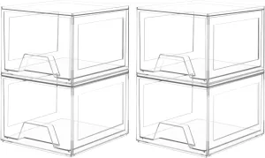 4 Pack Stackable Organizer Drawers, 4.4" Tall Clear Bathroom Makeup Organizer and Storage, Acrylic Small Organizers Bins for Vanity, Undersink, Bathroom, Pantry, Kitchen Cabinets