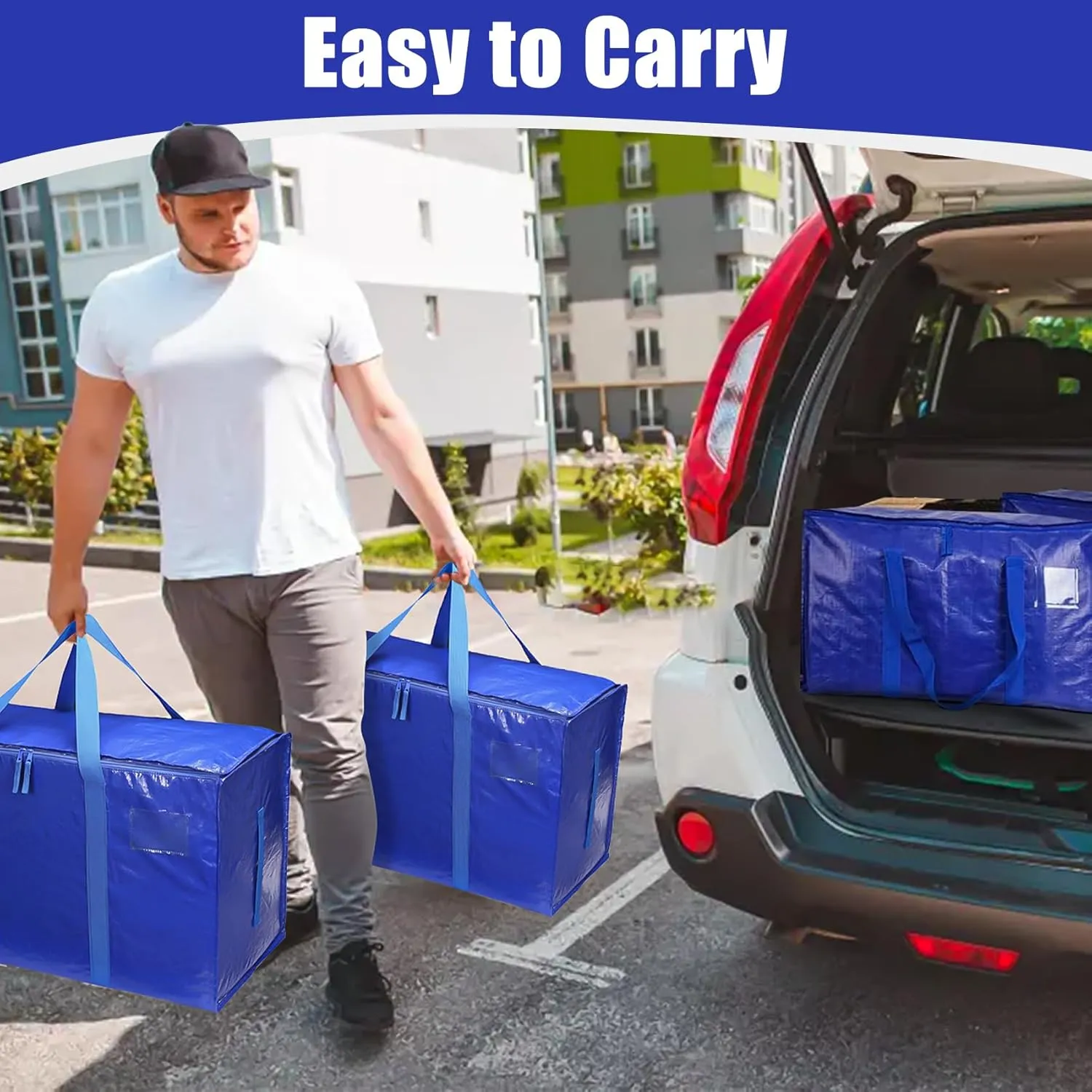 4 Packs Heavy Duty Moving Bags Extra Large Packing Bags 93L Waterproof Moving Storage Bags with Strong Carrying Handles and Zippers Foldable Space Saving Blue