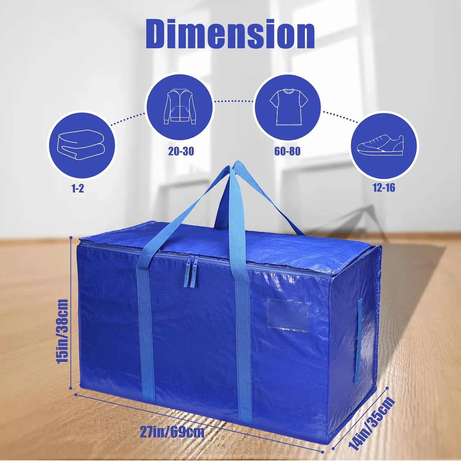 4 Packs Heavy Duty Moving Bags Extra Large Packing Bags 93L Waterproof Moving Storage Bags with Strong Carrying Handles and Zippers Foldable Space Saving Blue