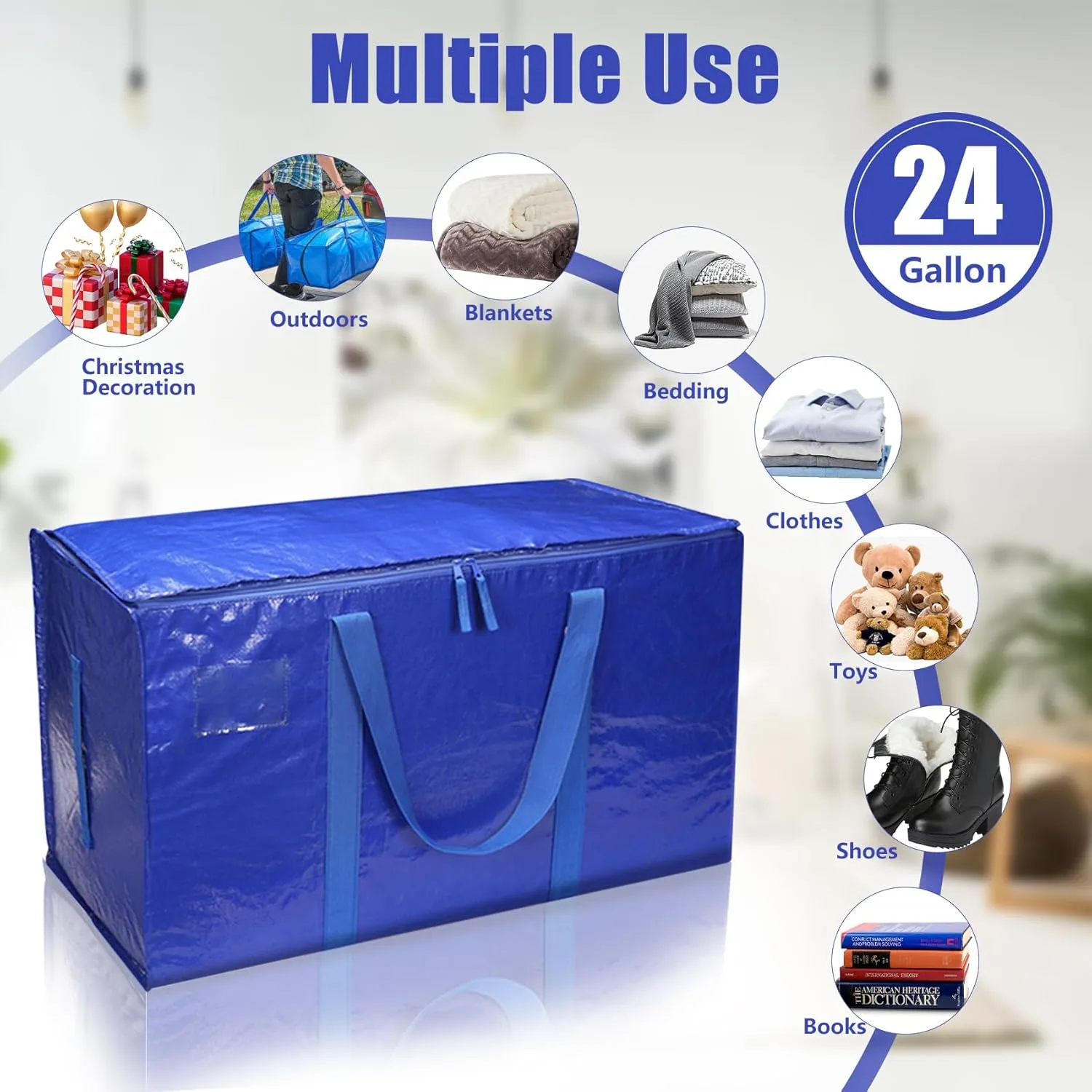 4 Packs Heavy Duty Moving Bags Extra Large Packing Bags 93L Waterproof Moving Storage Bags with Strong Carrying Handles and Zippers Foldable Space Saving Blue