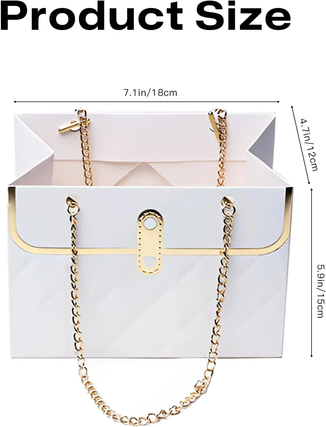 4 Pcs Flower Paper Gift Box, Waterproof Bouquet Storage Bucket Florist Handbag with Metal Chain Flower Boxes for Arrangements for Wedding Mother's Day Birthday Bridal Shower Gift Wrap Craft (White)