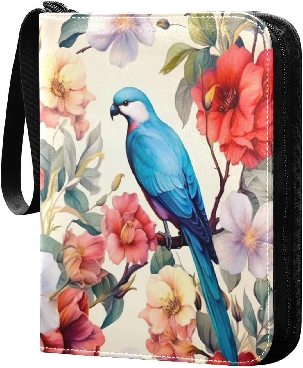 4 Pocket Card Binder with 50 Removable Sleeves Colorful Flower Bird Trading Card Binder Collector Card Album for 400 Game Sports Cards