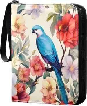 4 Pocket Card Binder with 50 Removable Sleeves Colorful Flower Bird Trading Card Binder Collector Card Album for 400 Game Sports Cards