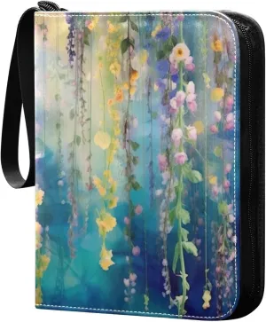 4 Pocket Card Binder with 50 Removable Sleeves Wisteria Flower Blurred Painting Trading Card Binder Collector Card Album for 400 Game Sports Cards