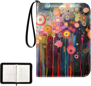 4 Pockets Trading Card Album Holder Book Folder Sports Card Binder Abstract Flower 400 Double Side Pockets for 3 Ring Binder Zipper